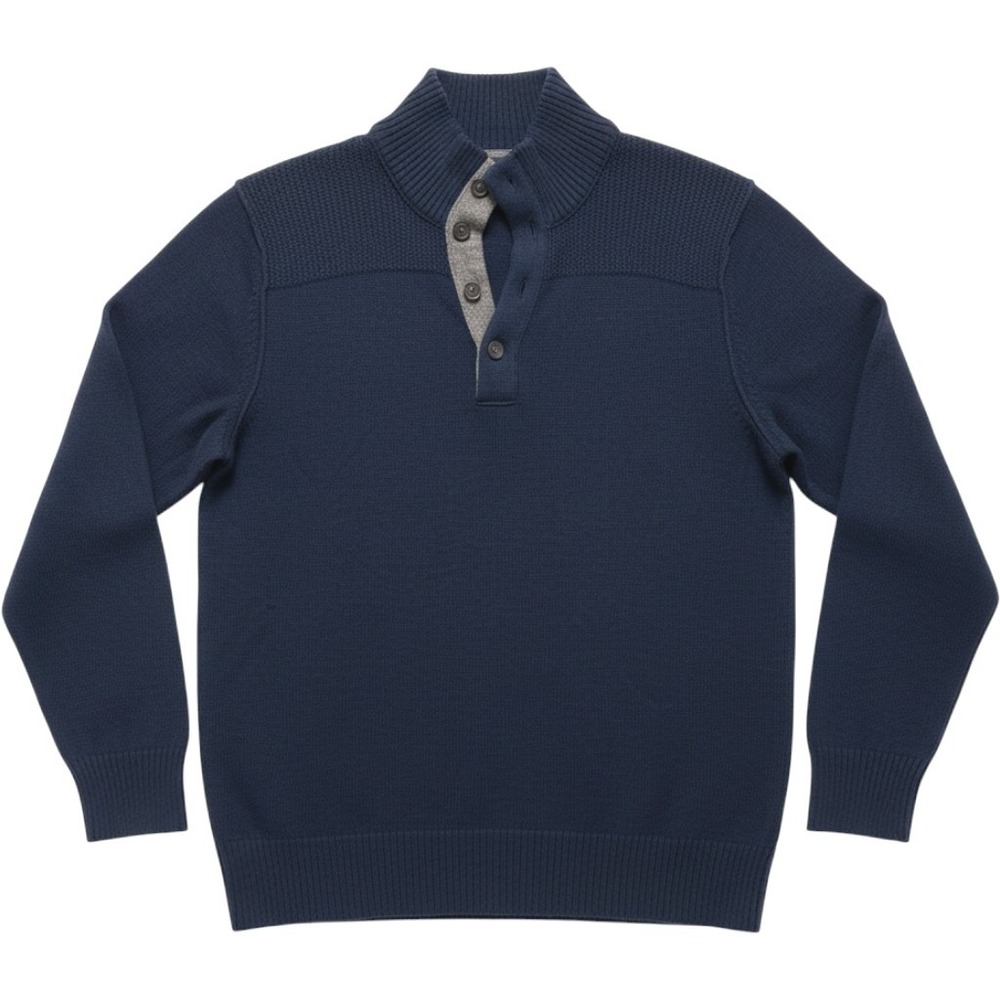 Banana Republic Sweater Mens XL Blue Mock Neck Button Pullover cotton wool blend
